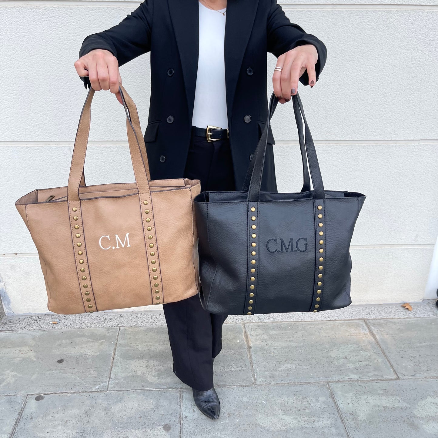 Shopper tachuelas personalizado efecto piel - Color NEGRO