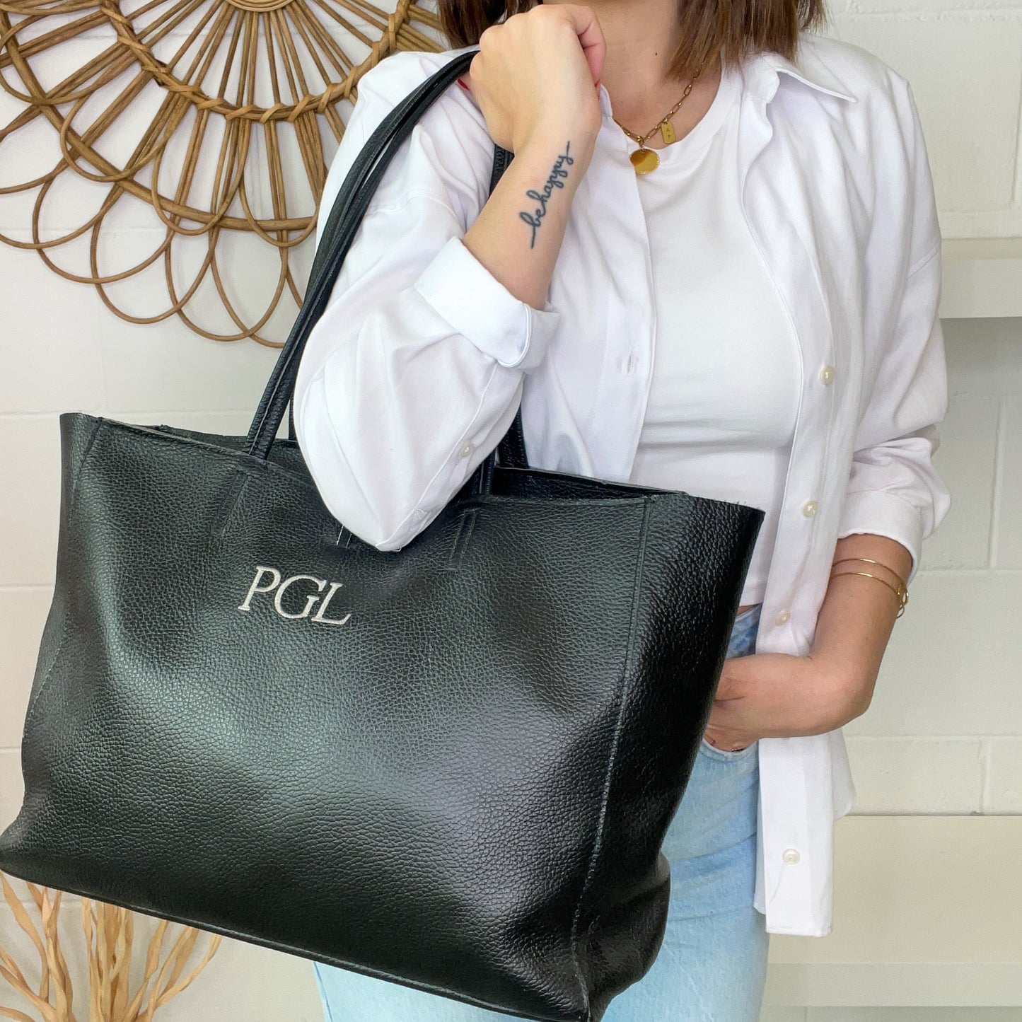 Handbag lazo de piel personalizado - Color negro