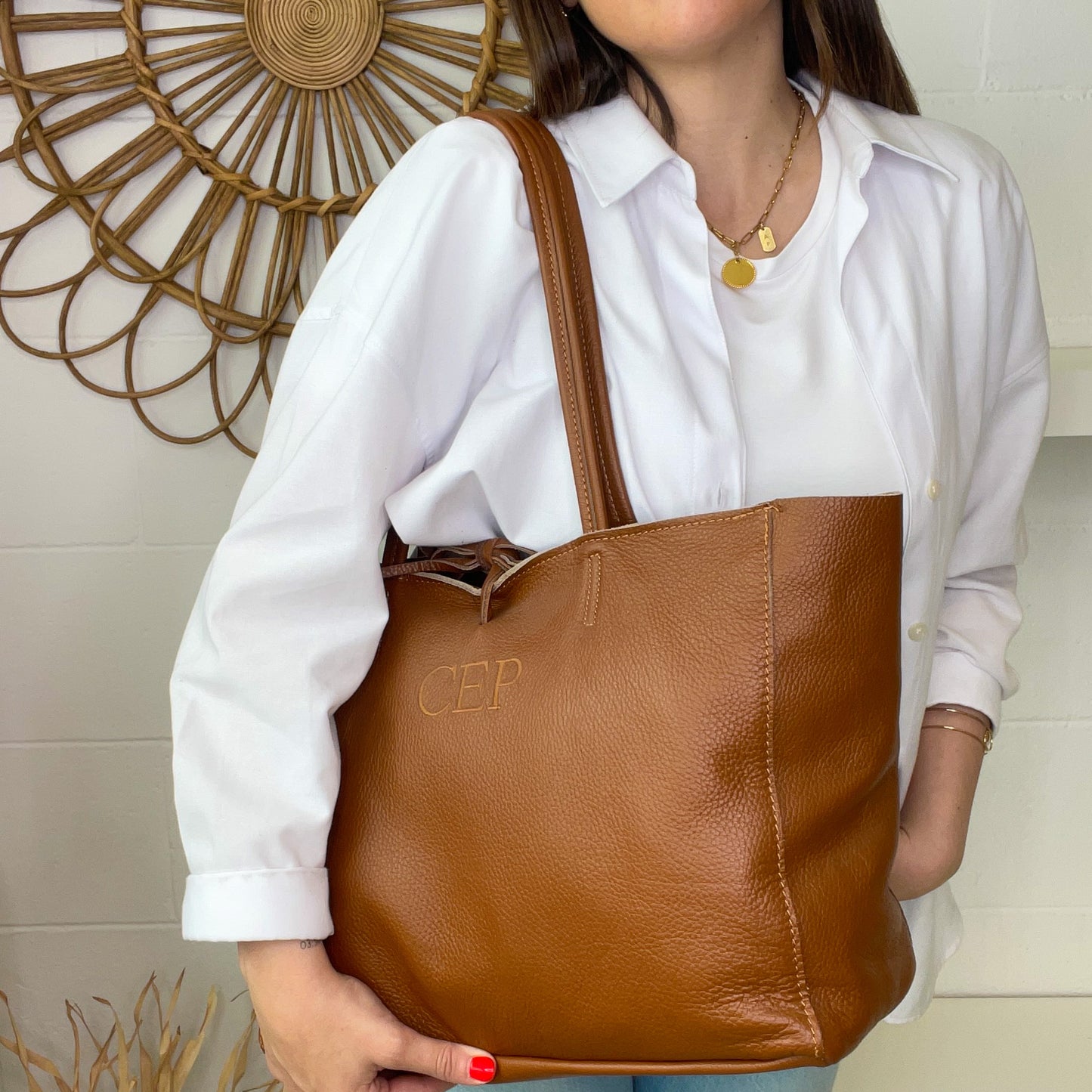 Handbag lazo de piel personalizado - Color camel