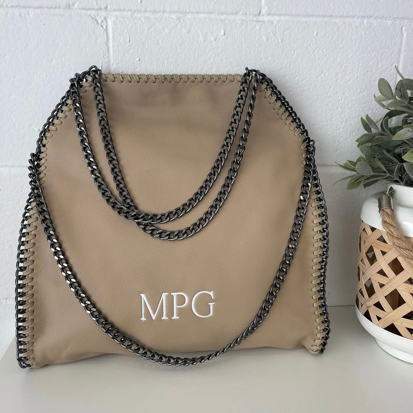 Bolso stella efecto piel personalizado iniciales - color taupe