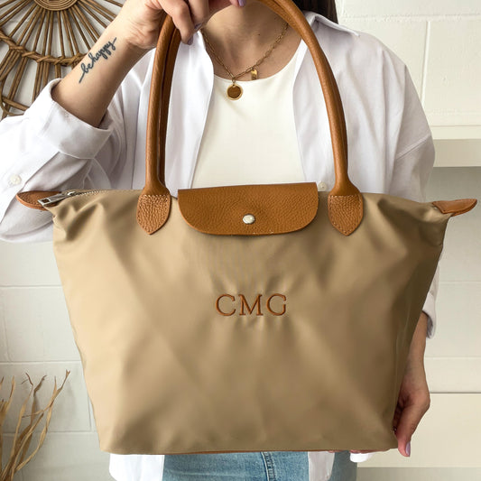 Bolso solapa nylon y piel - Color taupe