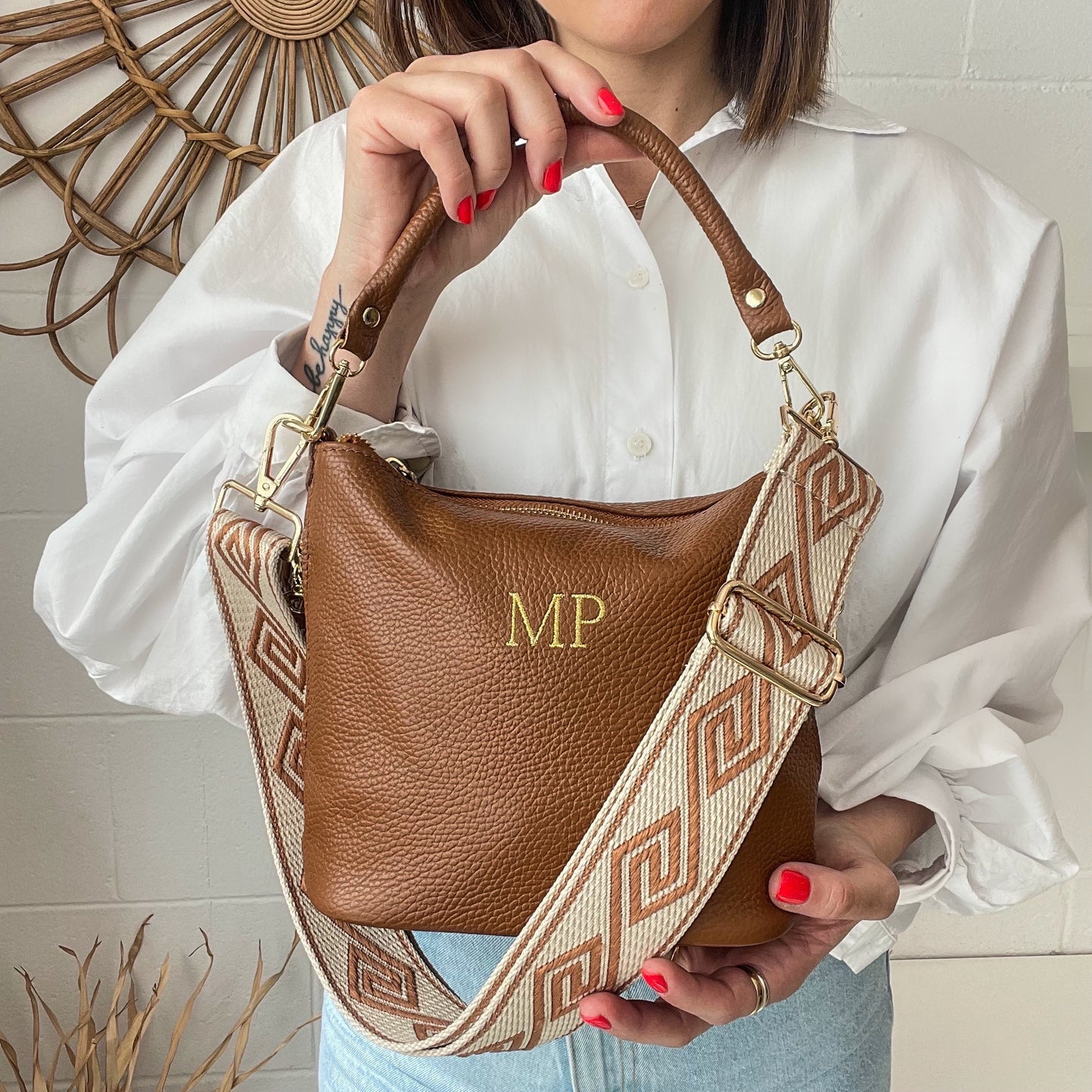 Saca cremalleras de piel personalizada - Color camel