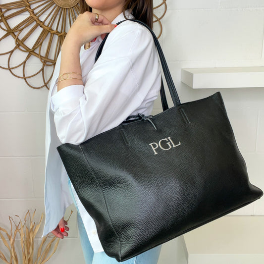 Handbag lazo de piel personalizado - Color negro