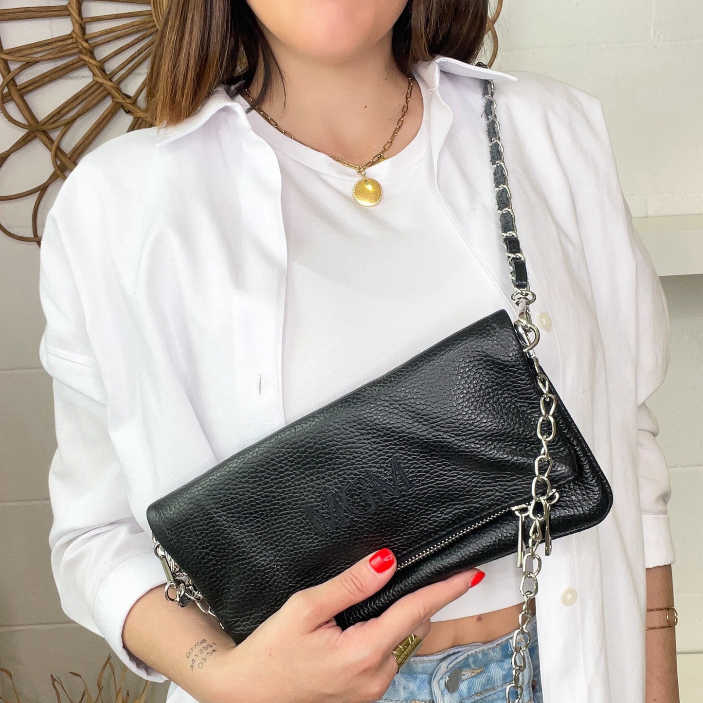 Bolso doble piel cadena personalizado - Color negro