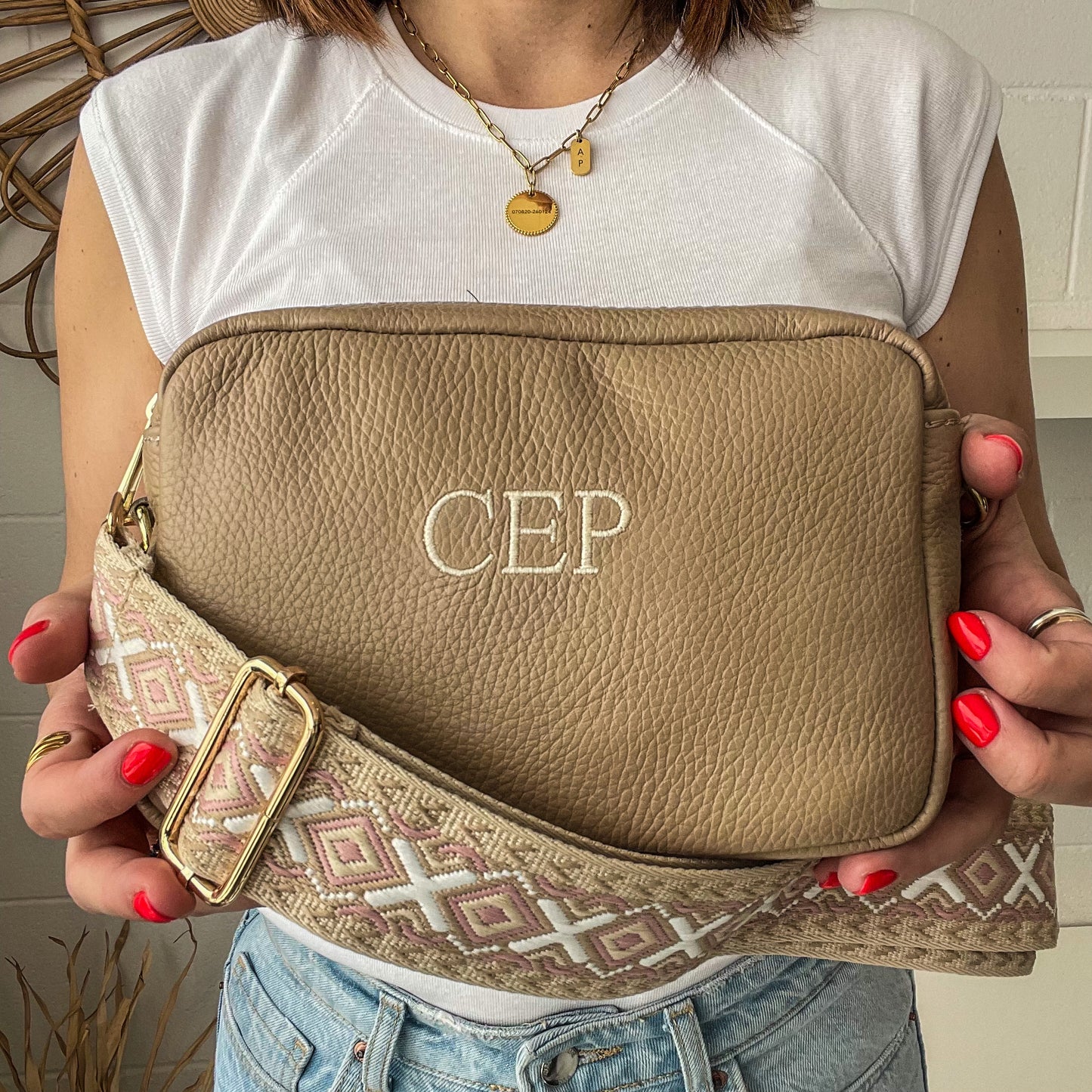 Bolso rectangular de piel personalizado - Color taupe