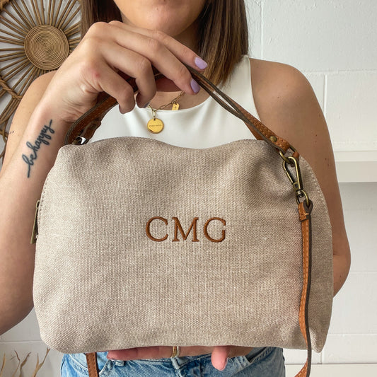 Saca loneta combinado con piel personalizada - Color taupe
