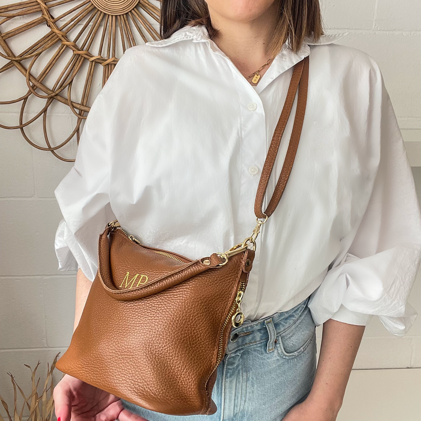 Saca cremalleras de piel personalizada - Color camel