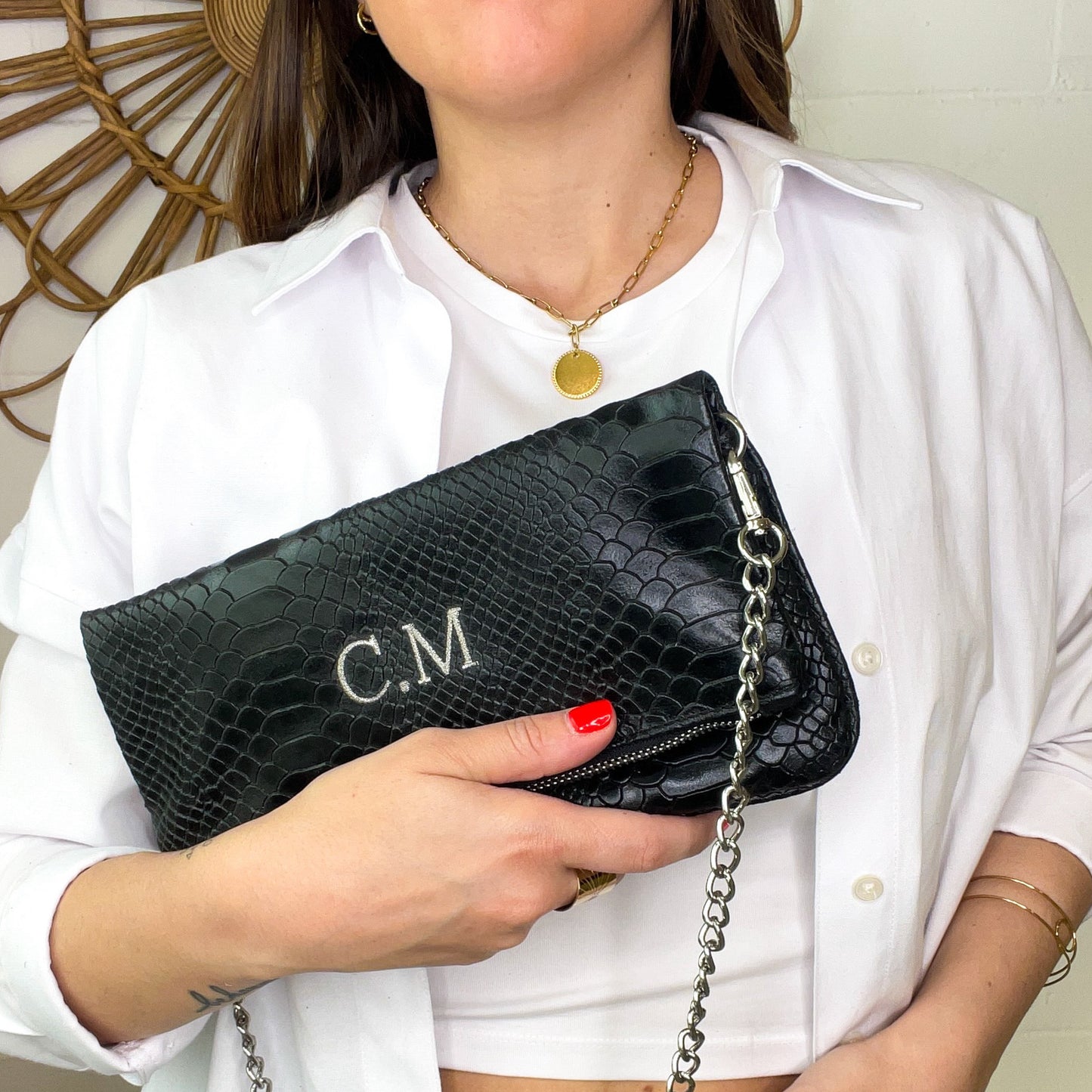 Bolso doble piel cadena print - Color negro