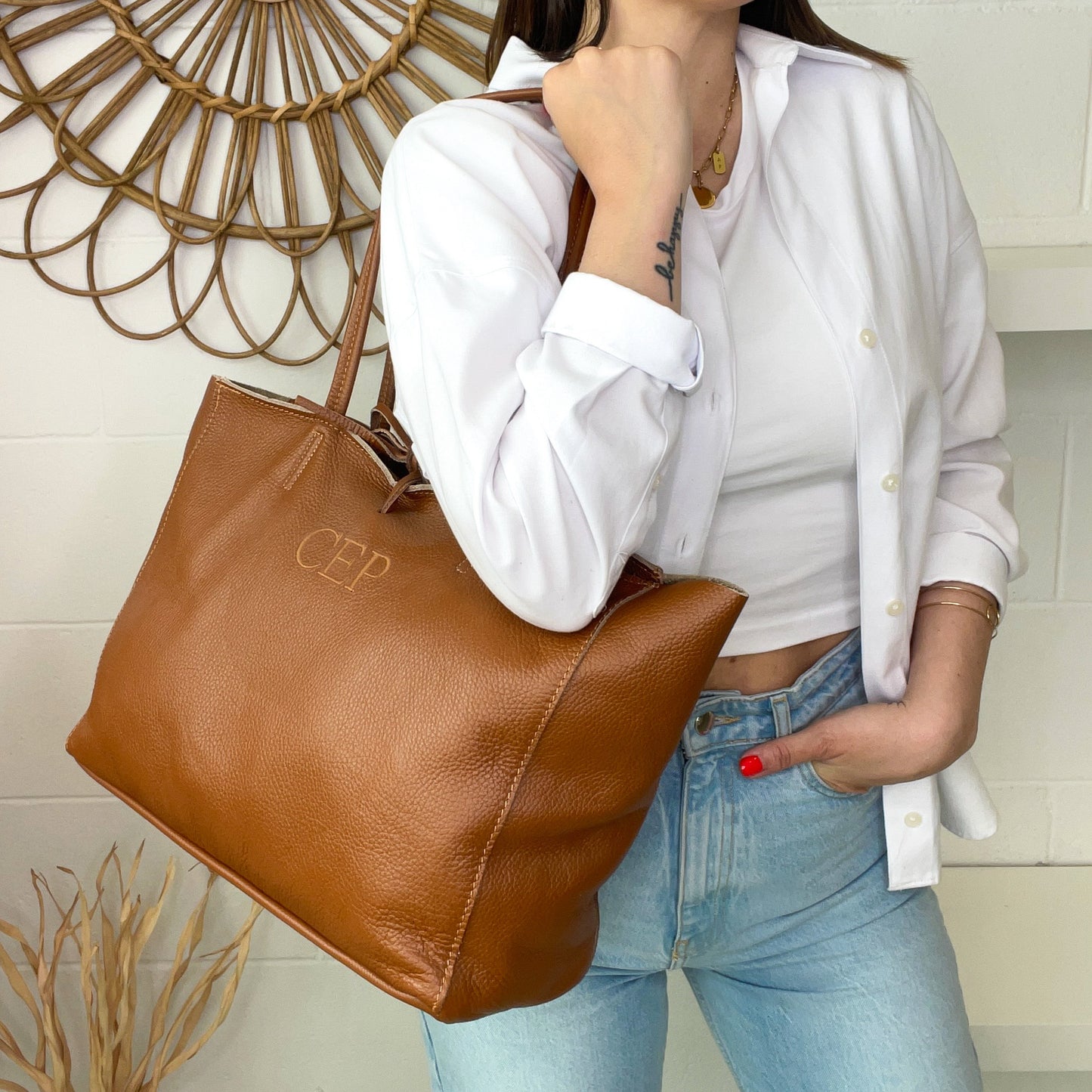 Handbag lazo de piel personalizado - Color camel
