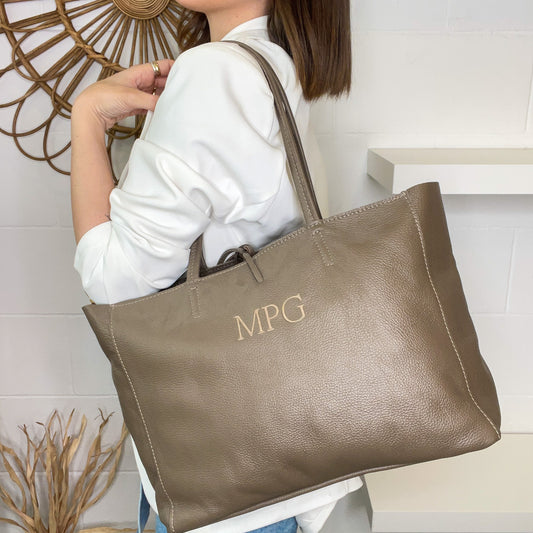 Handbag lazo de piel personalizado - Color taupe