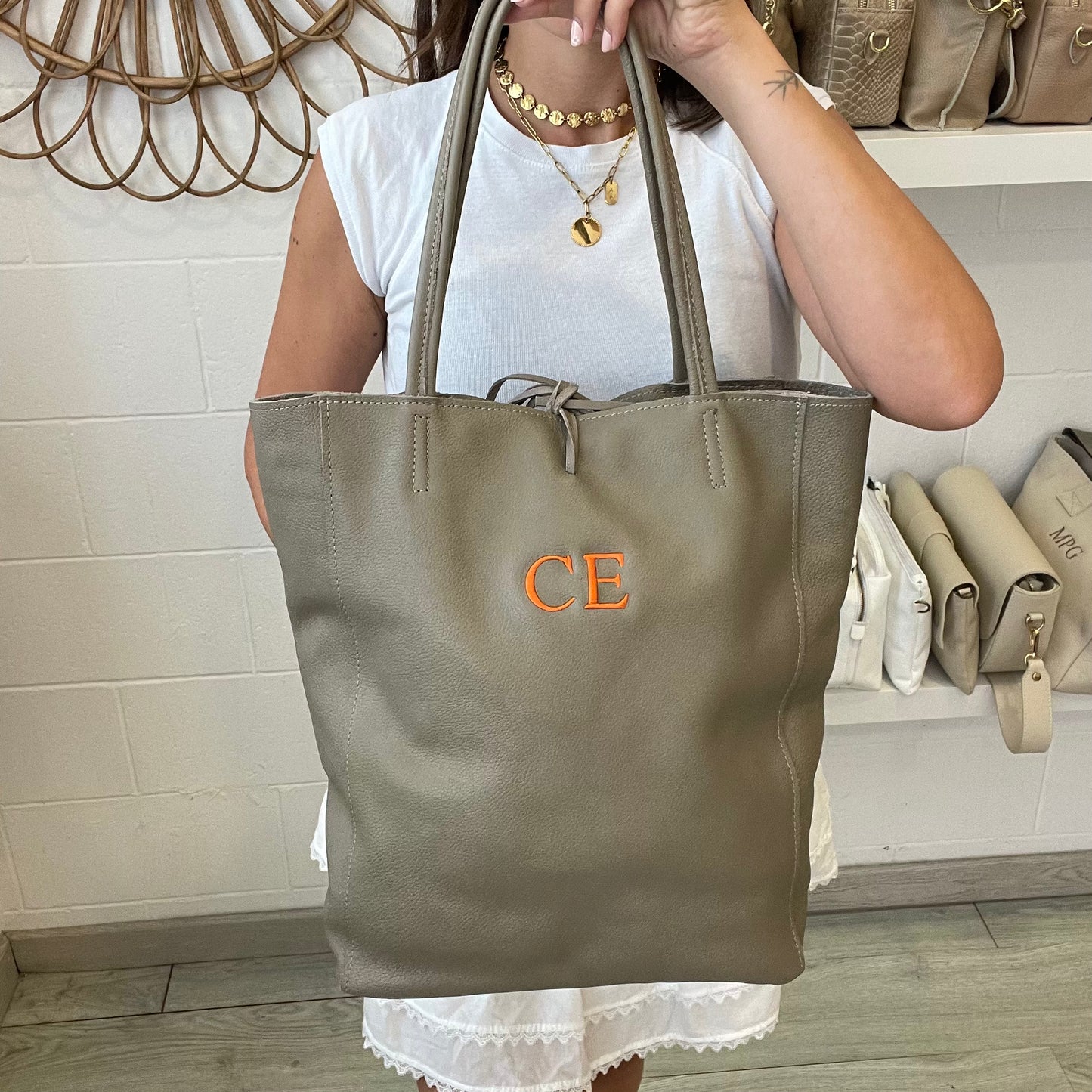 Bolso piel lazo personalizado - Color taupe