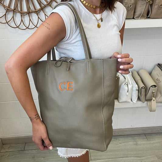 Bolso piel lazo personalizado - Color taupe