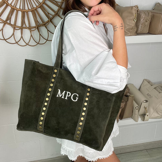 Shopper tachuelas piel de ante personalizado - Color CAQUI