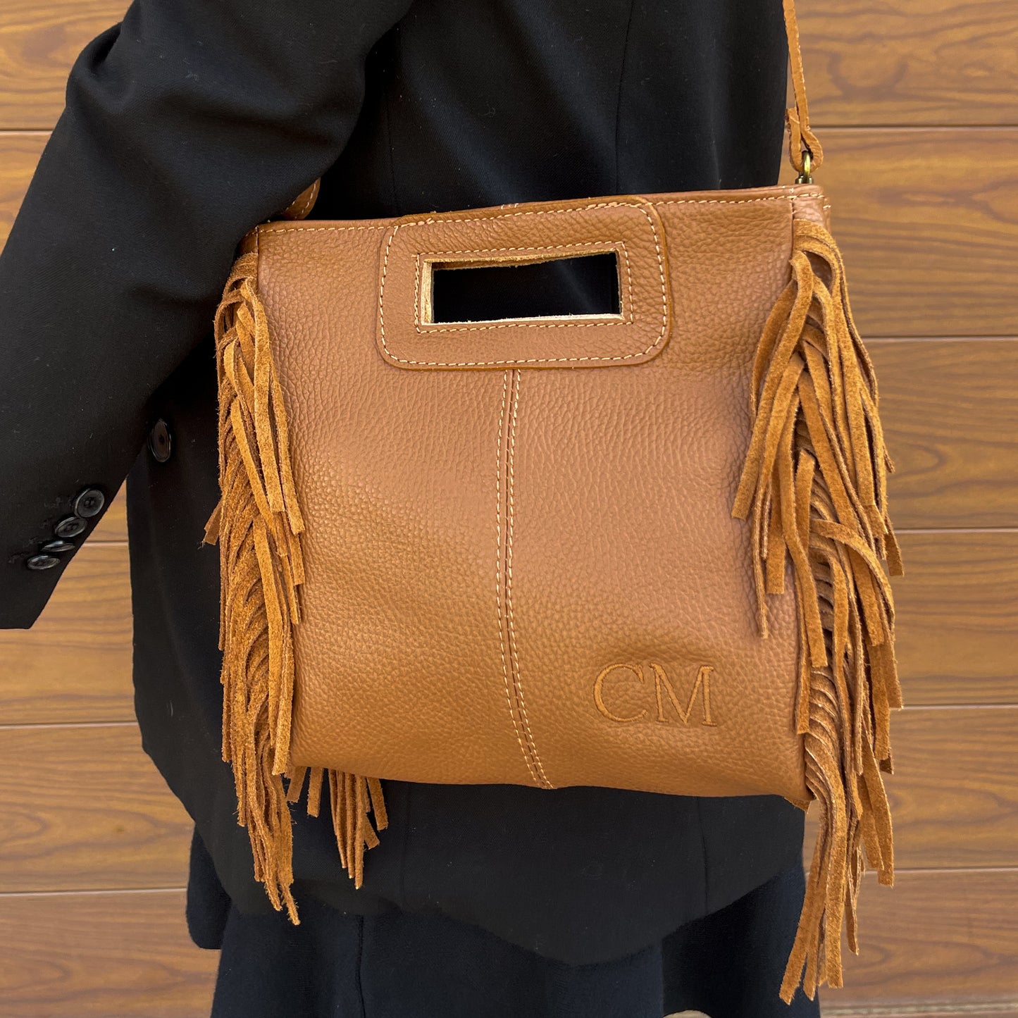 Bolso flecos piel personalizado - Color camel