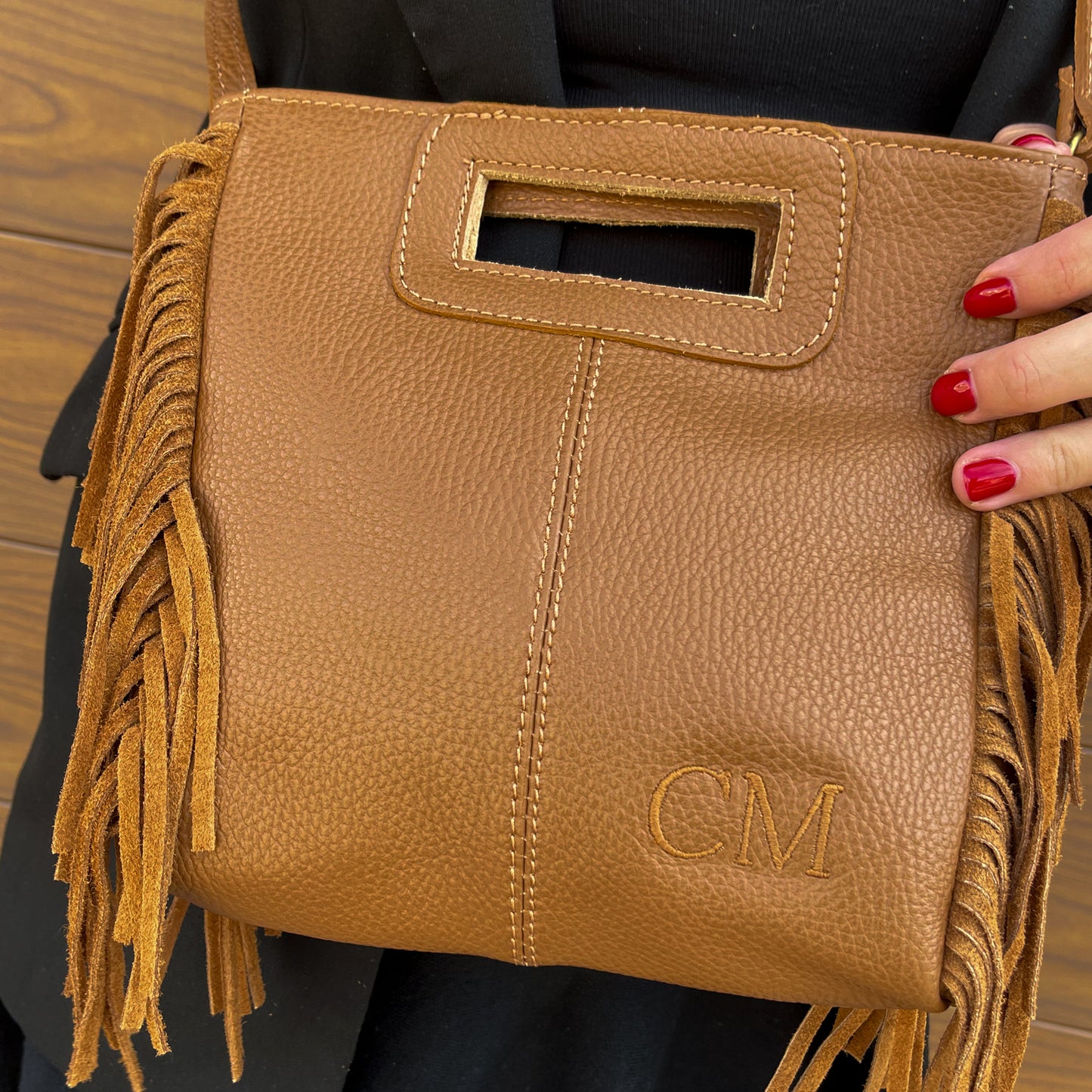Bolso flecos piel personalizado - Color camel
