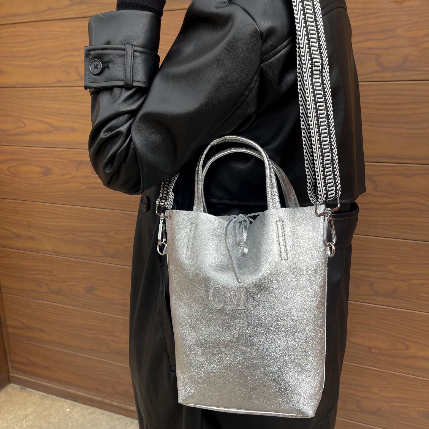 Bolso pequeño piel lazo personalizado - Color plata brillante