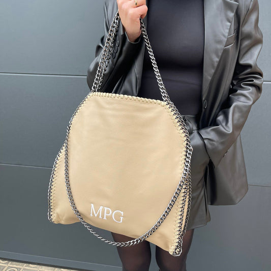 Bolso stella efecto piel personalizado iniciales - color taupe
