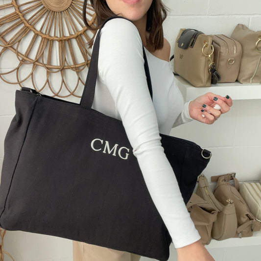 Shopper tela personalizado iniciales personalizado - Color NEGRO