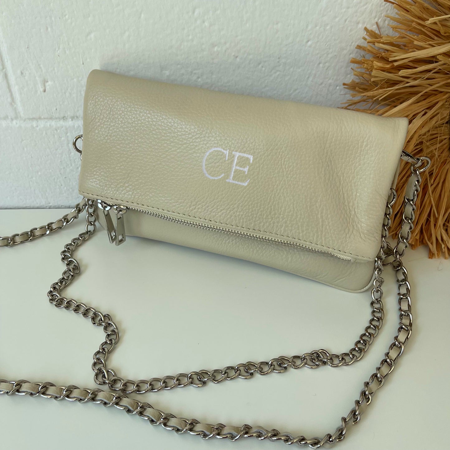 Bolso de piel doble cadena personalizado - Color beige