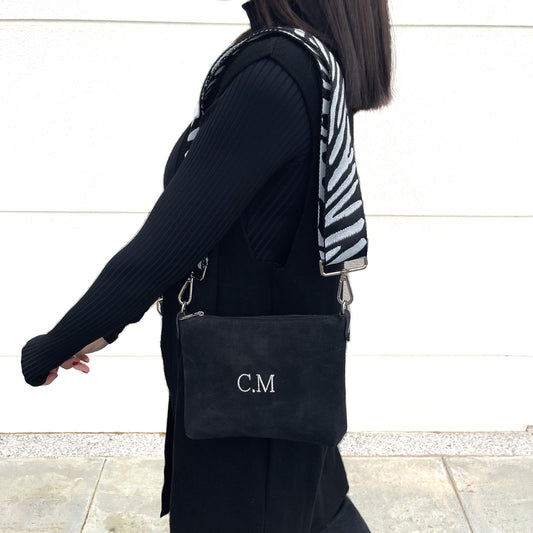 Bolso  piel de ante personalizado con correa combinable - Negro