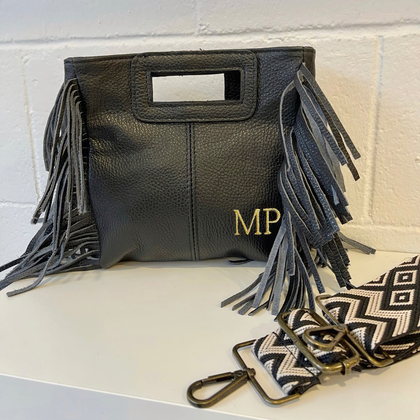 Bolso flecos piel personalizado - Color negro