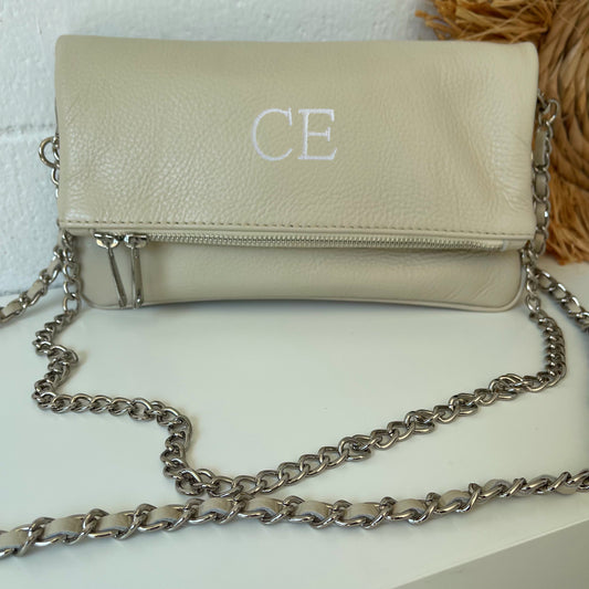 Bolso de piel doble cadena personalizado - Color beige
