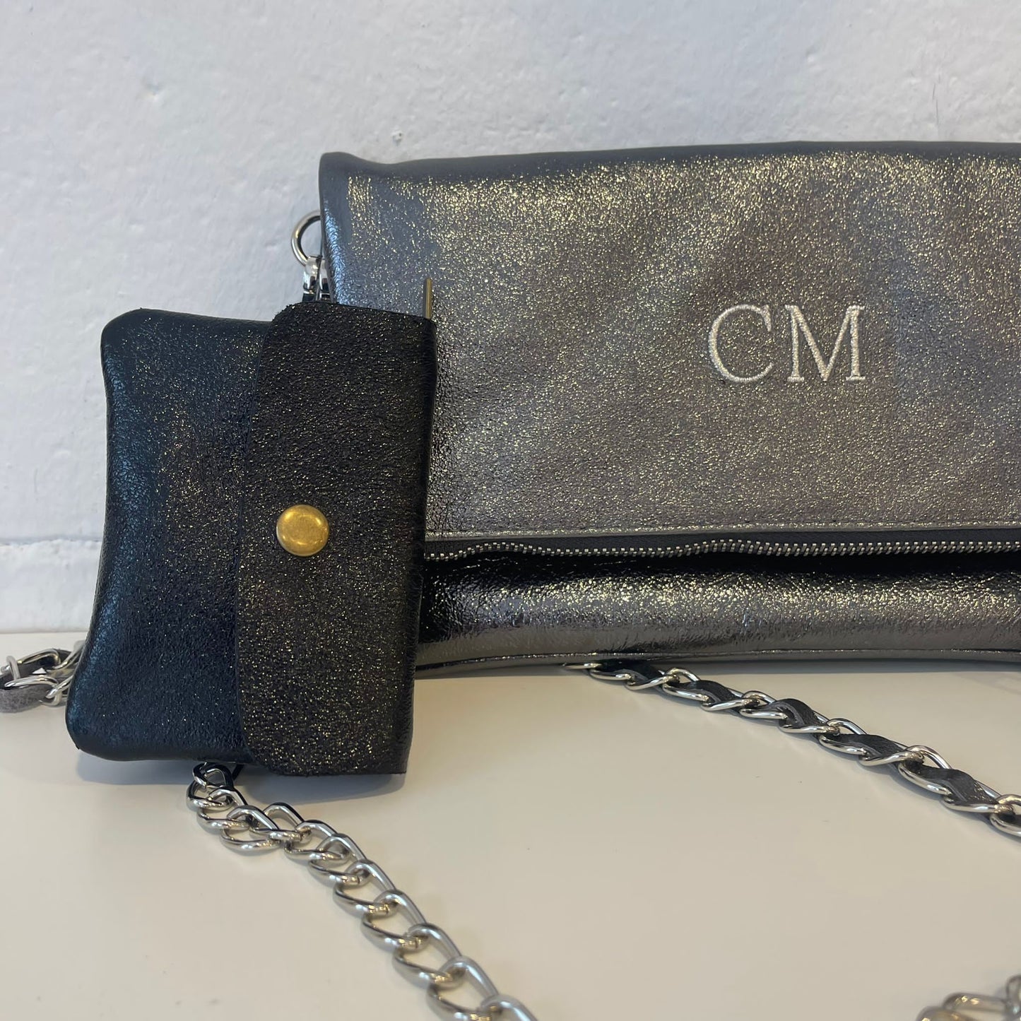 Bolso doble cadena brillante  - color PLATA