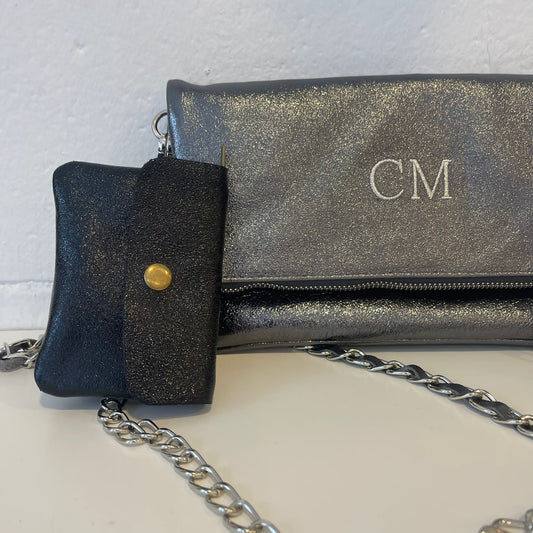 Bolso doble cadena brillante  - color PLATA