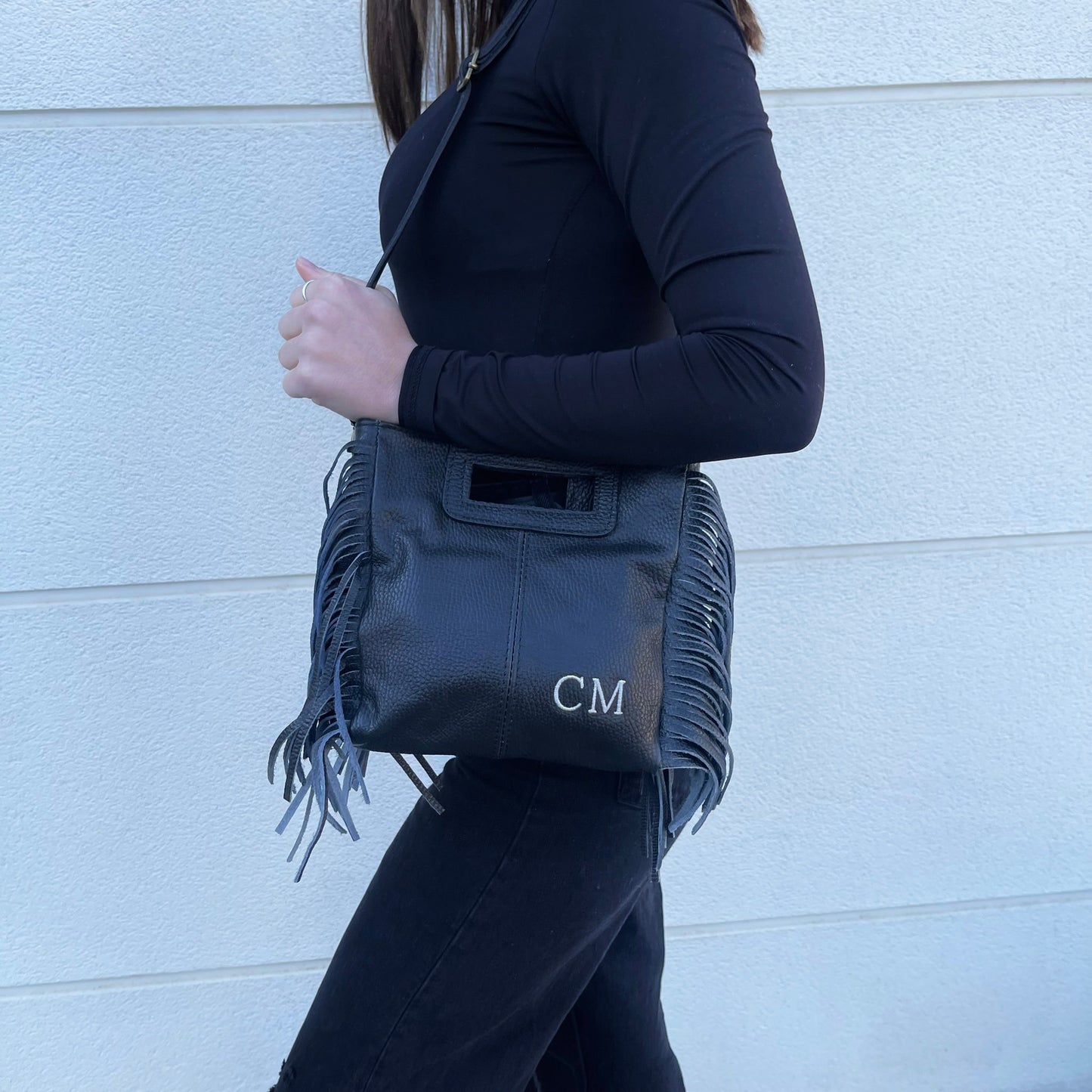 Bolso flecos piel personalizado - Color negro