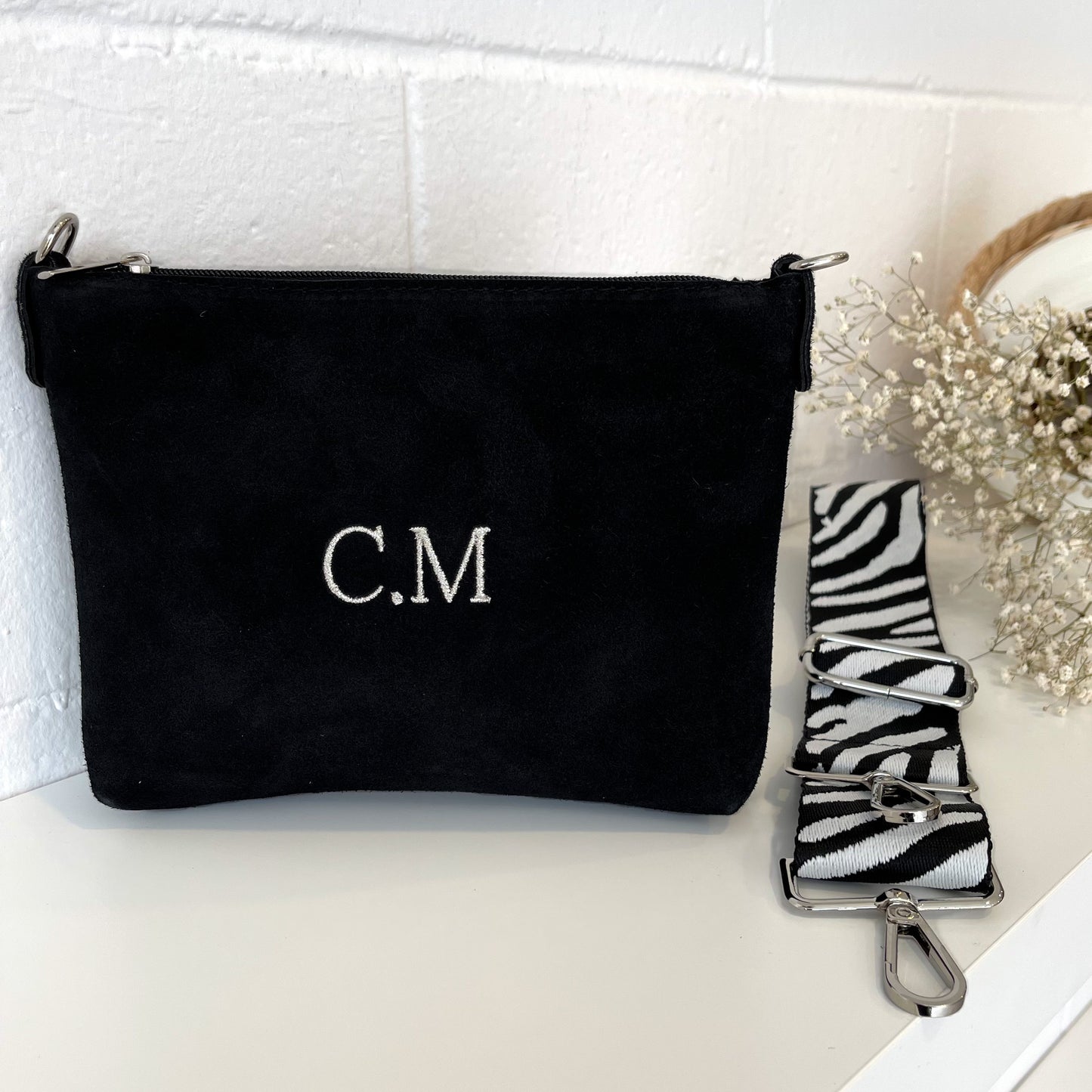 Bolso  piel de ante personalizado con correa combinable - Negro