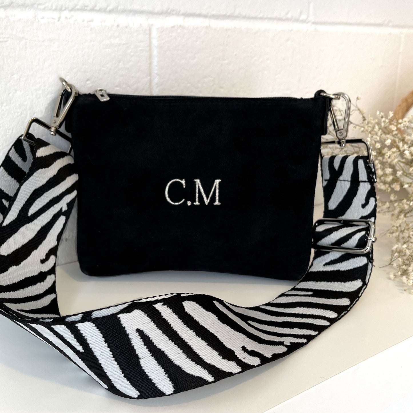 Bolso  piel de ante personalizado con correa combinable - Negro