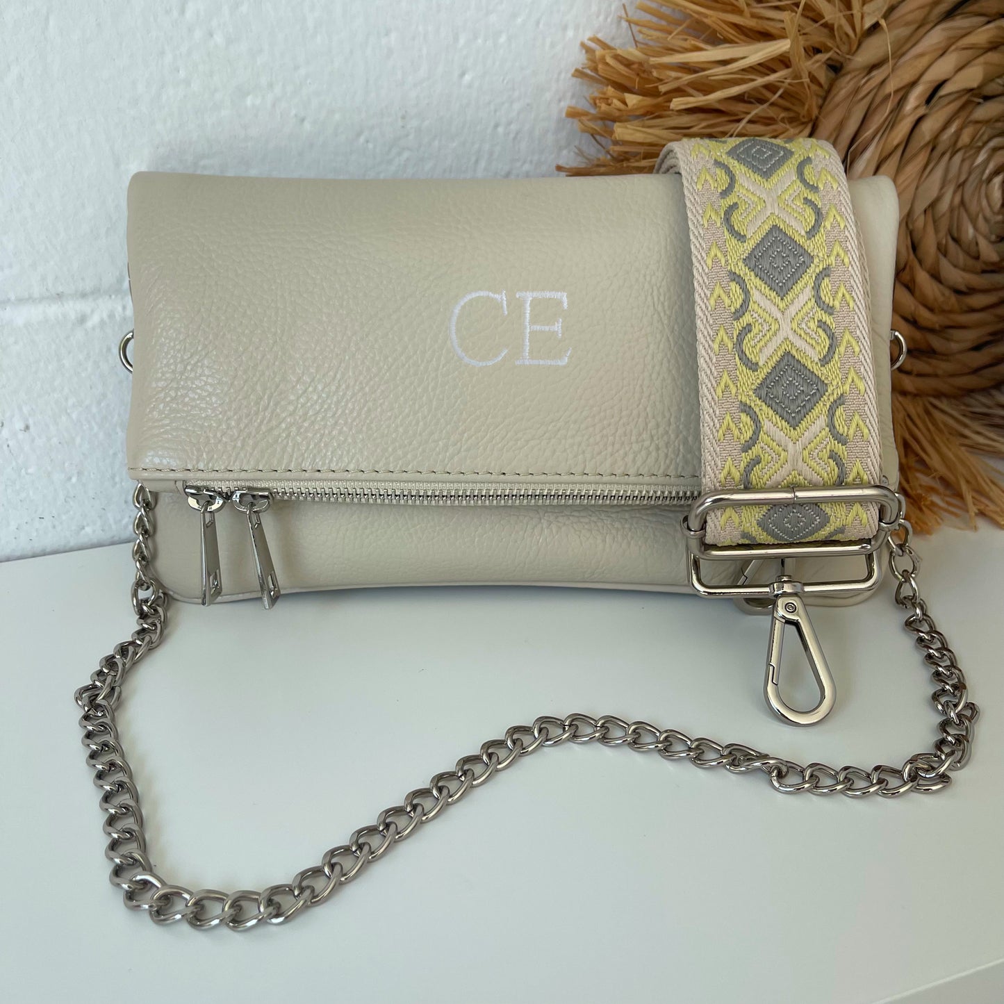 Bolso de piel doble cadena personalizado - Color beige