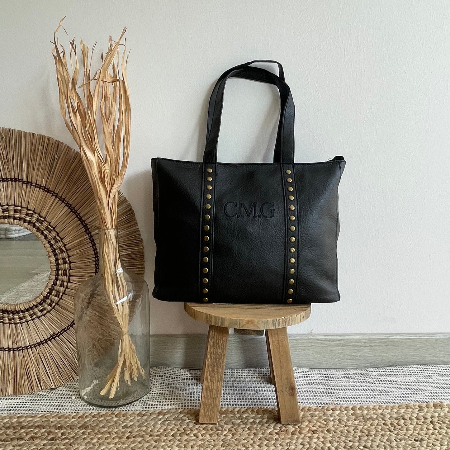 Shopper tachuelas personalizado efecto piel - Color NEGRO
