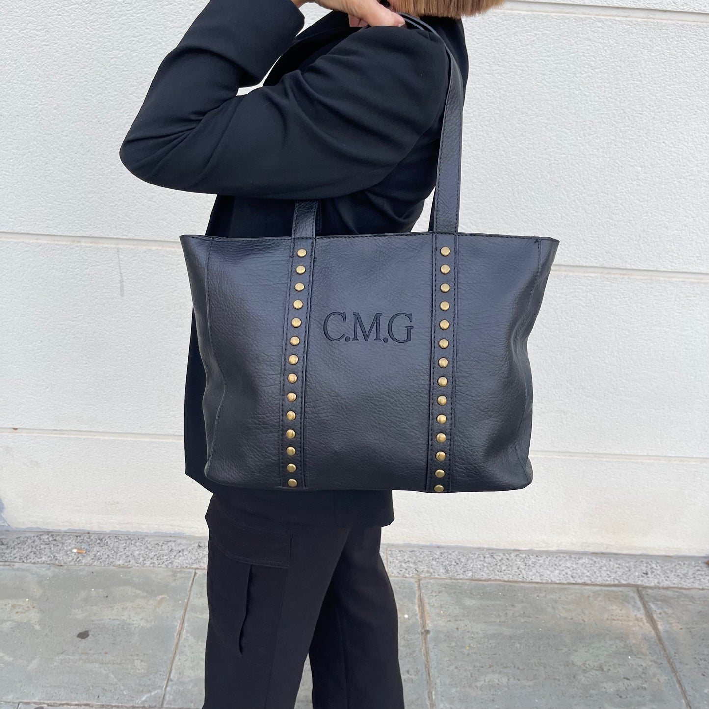 Shopper tachuelas personalizado efecto piel - Color NEGRO