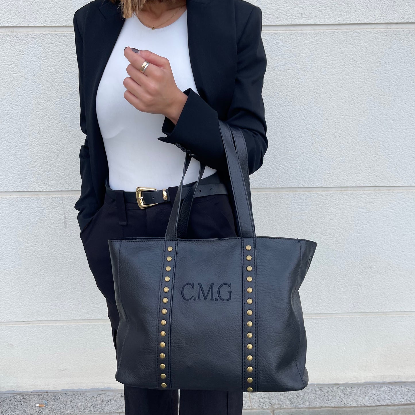 Shopper tachuelas personalizado efecto piel - Color NEGRO