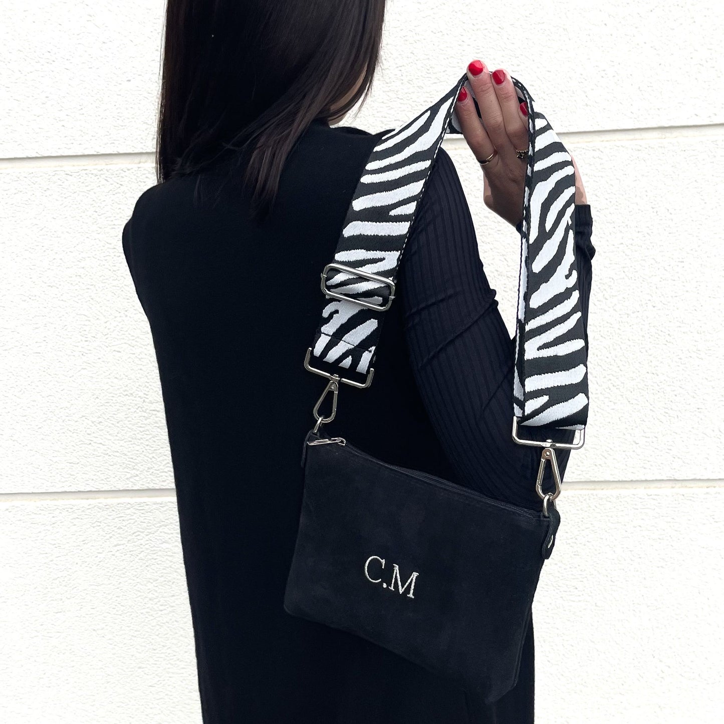 Bolso  piel de ante personalizado con correa combinable - Negro