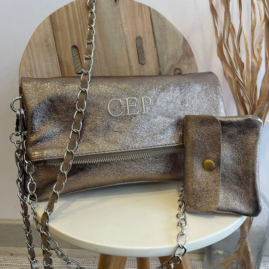 Bolso doble cadena brillante  - color COBRE