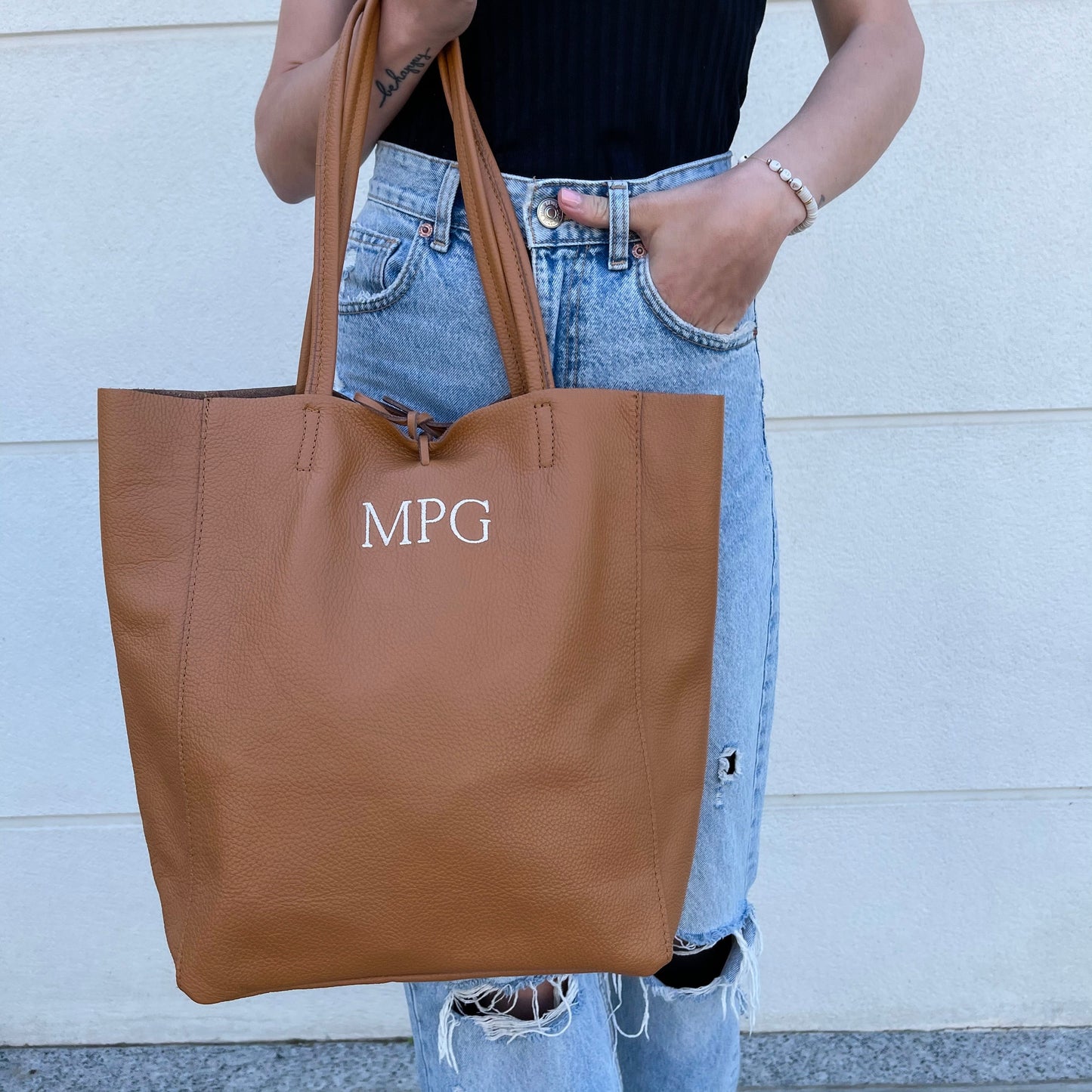 Shopper total de piel personalizado - Camel